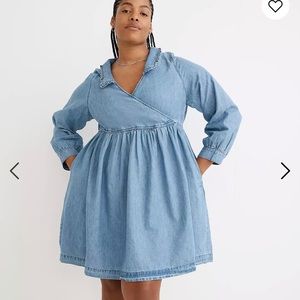 Madewell Ruffle-Collar Faux-Wrap Dress: TENCEL™ Denim Edition Size Large